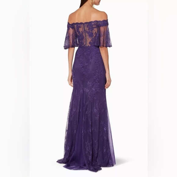 Badgley Mischka NWT Size 6 Deep-Purple Off-The-Shoulder Lace Gown - Picture 3 of 15